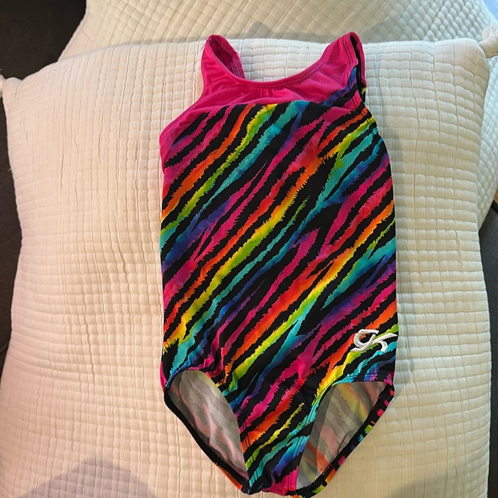 GK Elite small rainbow tiger stripes (3/4t) leotard EUC